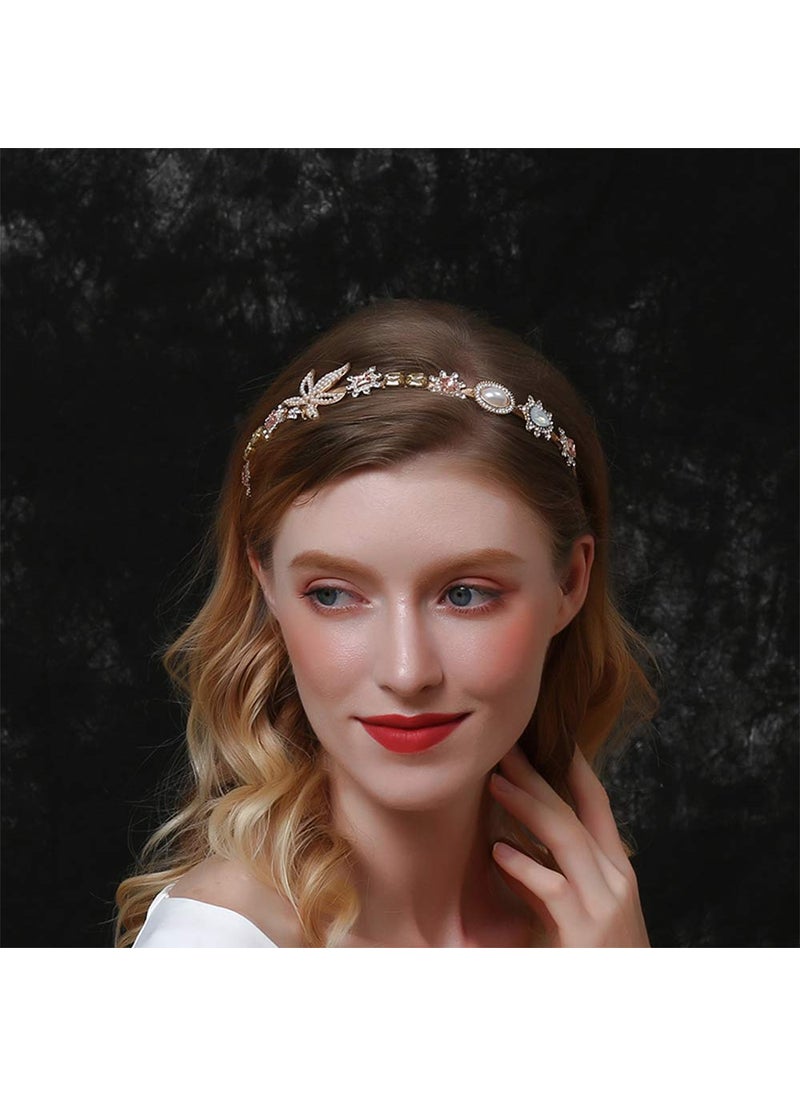 Aimimier - Aimimier Baroque Bridal Crystal Headband Vintage Embellished Pearl Gemstone Crown Delicate Maple Leaf Hair Hoop for Women and Girls - Image 1