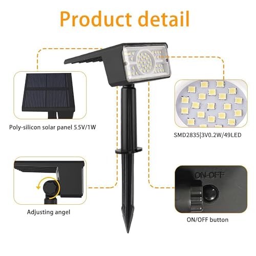 GIGAWATTS GW-701 Solar Landscape Spotlight 49 LED 1500mAh Li-ion Battery Outdoor Light 160lm Ground Spot Lamp with 1W Polysilicon Panel for Yard Garden Driveway Porch Patio (Pack of 1) - Image 5