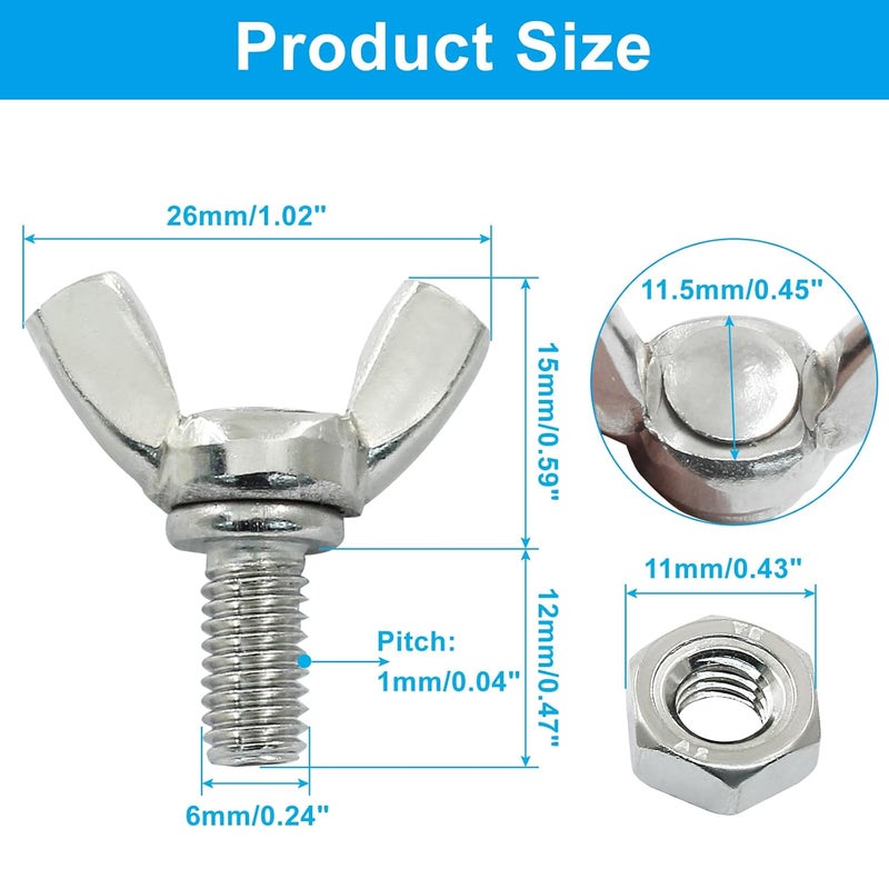 Dijedev M6*12 Wing Butterfly Screws Bolts, 10 Pcs Stainless Steel Wing Bolt, Machine Fastener, Thumb Hand Screws for Electronic Equipment - Image 2