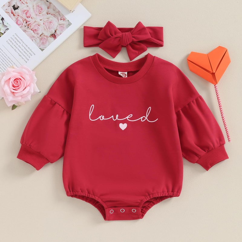 Lucikamy Newborn Baby Boy Girl Valentine's Day Outfits Sweatshirt Romper Infant Long Sleeve One Piece Romper Spring Clothes (Red 5, 6-12 Months) - Image 2