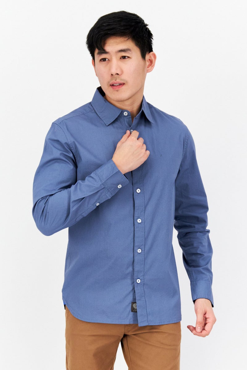 VINCE CAMUTO Men Classic Fit Solid Long Sleeves Casual Shirt, Stone Blue  - Image 1
