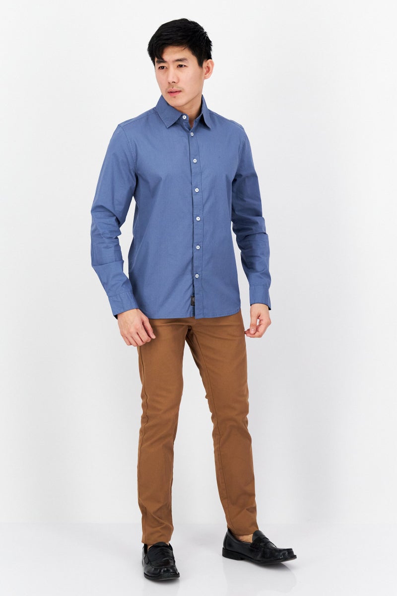 VINCE CAMUTO Men Classic Fit Solid Long Sleeves Casual Shirt, Stone Blue  - Image 4