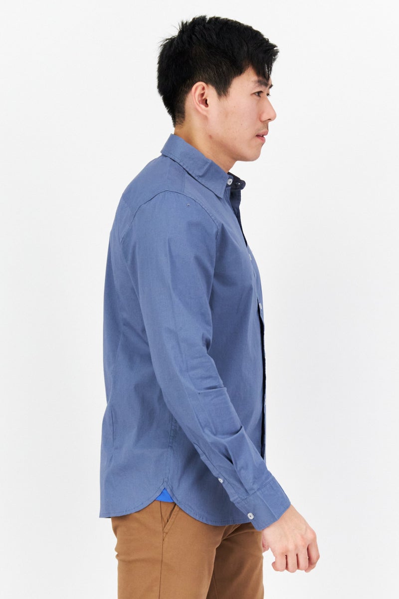 VINCE CAMUTO Men Classic Fit Solid Long Sleeves Casual Shirt, Stone Blue  - Image 3