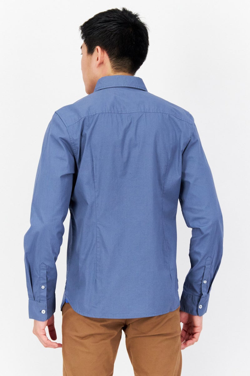 VINCE CAMUTO Men Classic Fit Solid Long Sleeves Casual Shirt, Stone Blue  - Image 2