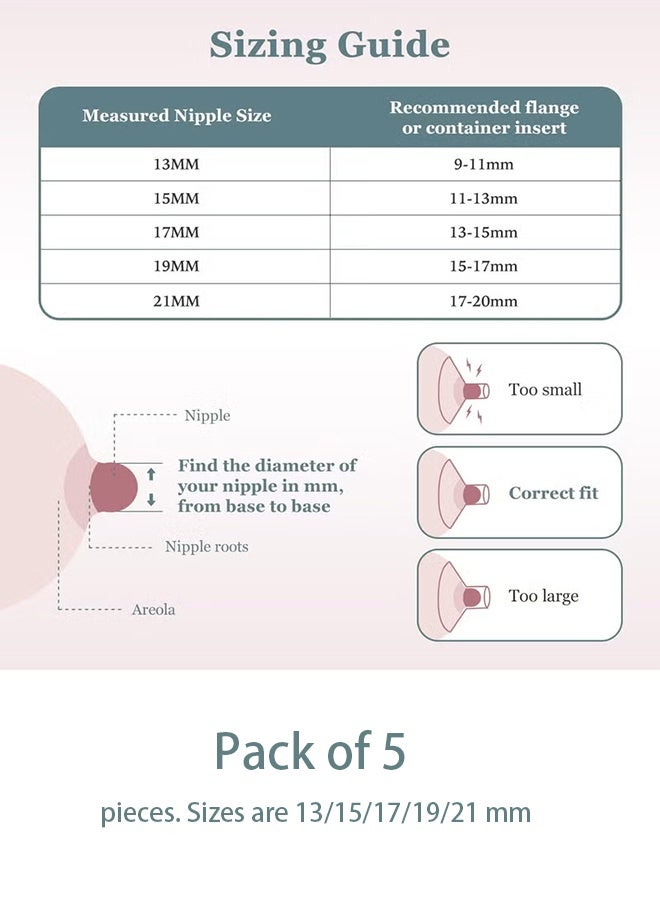 5 قطع من ملحقات مضخة حليب الثدي 13/15/17/19/21 مم لميديلا، ودروع سبكترا 24 مم، وأكواب الصفصاف. متوافقة مع مضخة الثدي القابلة للارتداء S9/S10/S12، قلل النفق إلى الحجم الصحيح - Image 3