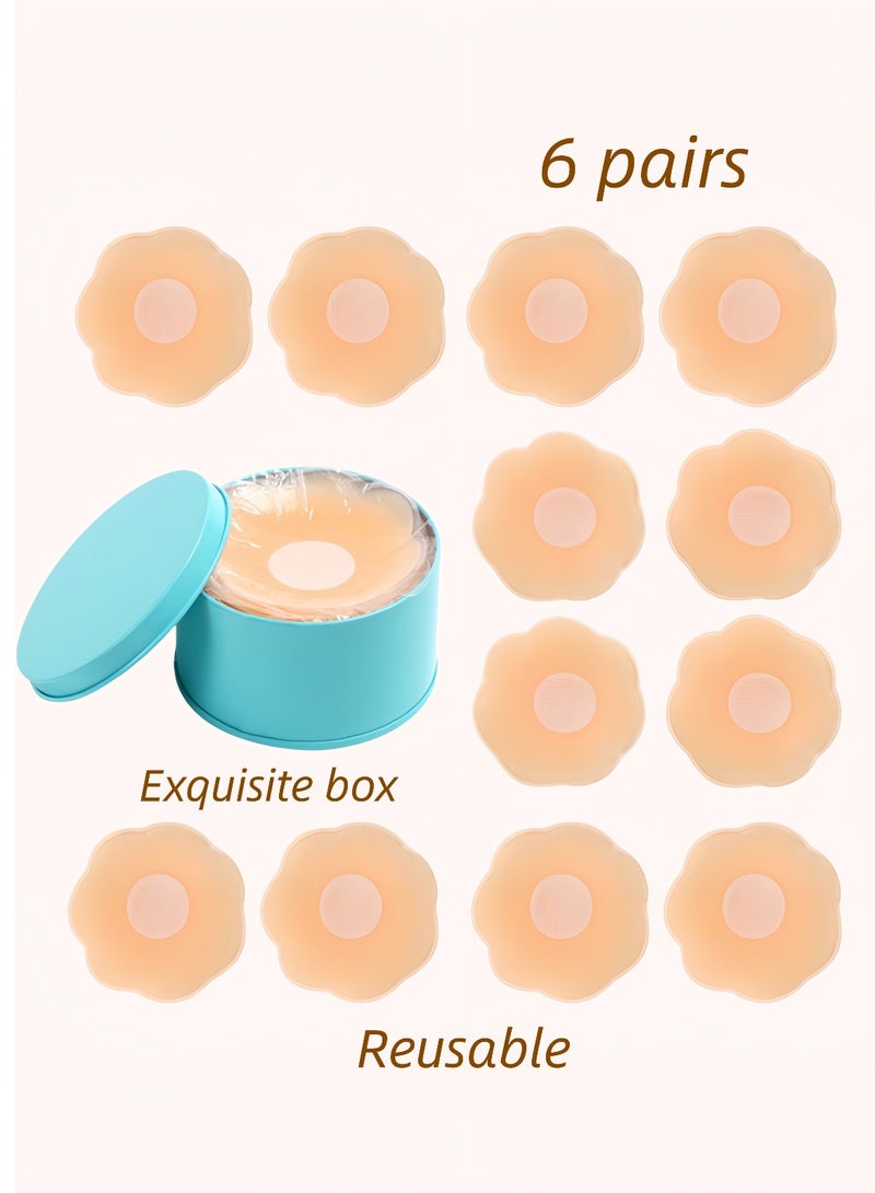 TAYYIB NOOR 6 Pairs Reusable Silicone Nipple Cover – Invisible Stick On Bra, Washable Breast Pads, Ultra Thin Adhesive Breast Pasties with Storage Box - Image 1