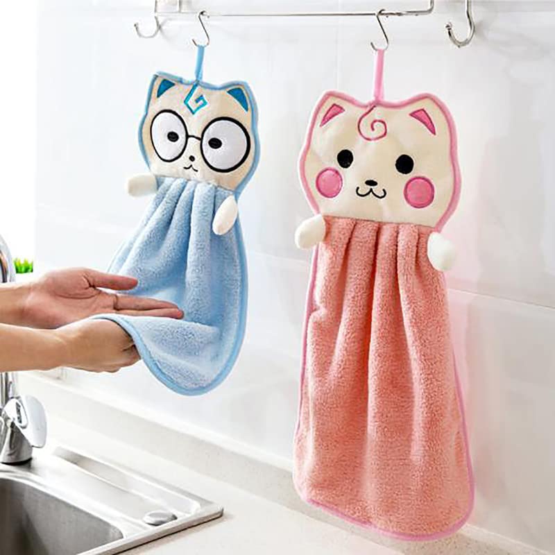 CLUZE Super Soft Cute Cartoon Hanging Hand Towel for Kitchen and Bathroom Ultra Absorbent Thick Coral Velvet Hand Towels with Hanging Loop Fast Drying Microfiber Sky Pink 6 Pcs - Image 4