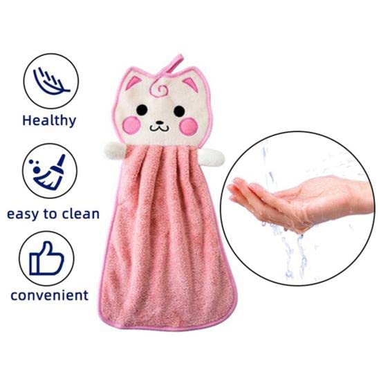CLUZE Super Soft Cute Cartoon Hanging Hand Towel for Kitchen and Bathroom Ultra Absorbent Thick Coral Velvet Hand Towels with Hanging Loop Fast Drying Microfiber Sky Pink 6 Pcs - Image 2