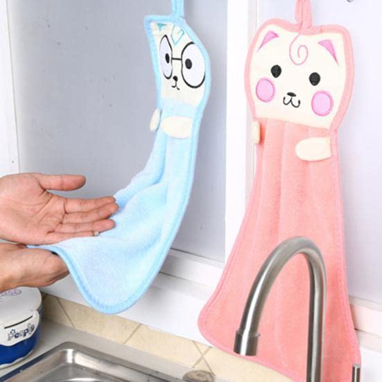 CLUZE Super Soft Cute Cartoon Hanging Hand Towel for Kitchen and Bathroom Ultra Absorbent Thick Coral Velvet Hand Towels with Hanging Loop Fast Drying Microfiber Sky Pink 6 Pcs - Image 1