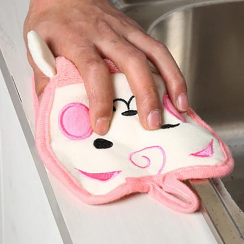 CLUZE Super Soft Cute Cartoon Hanging Hand Towel for Kitchen and Bathroom Ultra Absorbent Thick Coral Velvet Hand Towels with Hanging Loop Fast Drying Microfiber Sky Pink 6 Pcs - Image 5