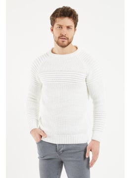 Cool Tarz Cool Style Men's White Ribbed Crew Neck Knitwear Sweater  - Image 1