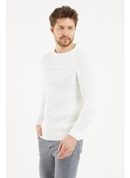 Cool Tarz Cool Style Men's White Ribbed Crew Neck Knitwear Sweater  - Image 3
