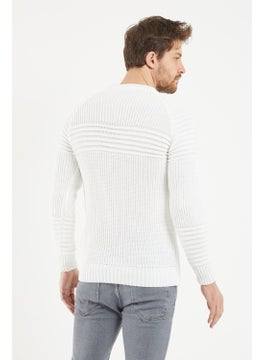 Cool Tarz Cool Style Men's White Ribbed Crew Neck Knitwear Sweater  - Image 2