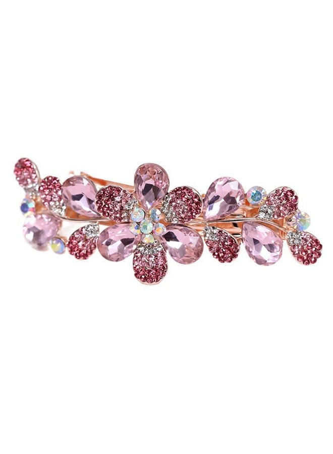 Ruihfas Women Girls Crystal Rhinestone Flower Pattern Hair Spring Clip Hairpin Sweet Hair Accessories (Pink) - Image 1