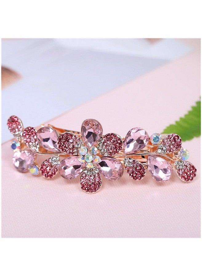 Ruihfas Women Girls Crystal Rhinestone Flower Pattern Hair Spring Clip Hairpin Sweet Hair Accessories (Pink) - Image 3