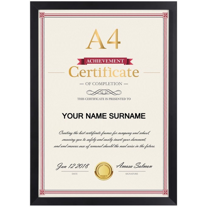 BLACK A4 PICTURE FRAME VERSATILE A4 PHOTO FRAMES SUITABLE FOR DESK OR WALL DISPLAY OF CERTIFICATES POSTERS AND ARTWORK SINGLE