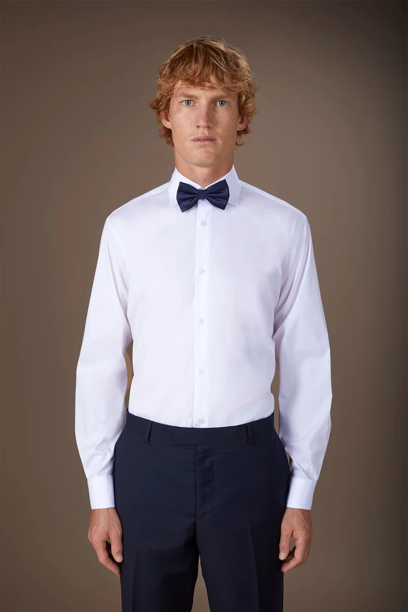 Men's shirt with classic collar in slightly elasticized technical fabric suitable for cufflinks - White
