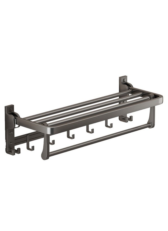 Hihonor Stainless Steel Bathroom Towel Rail with Towel Bar and Hooks, Towel Rack, Foldable Wall-Mounted Self Adhesive Shower Shelf Organizer, Bath Towel Storage Shelf(Gray)  - Image 1