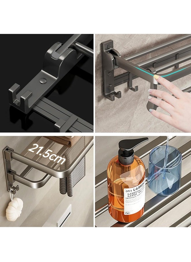 Hihonor Stainless Steel Bathroom Towel Rail with Towel Bar and Hooks, Towel Rack, Foldable Wall-Mounted Self Adhesive Shower Shelf Organizer, Bath Towel Storage Shelf(Gray)  - Image 5