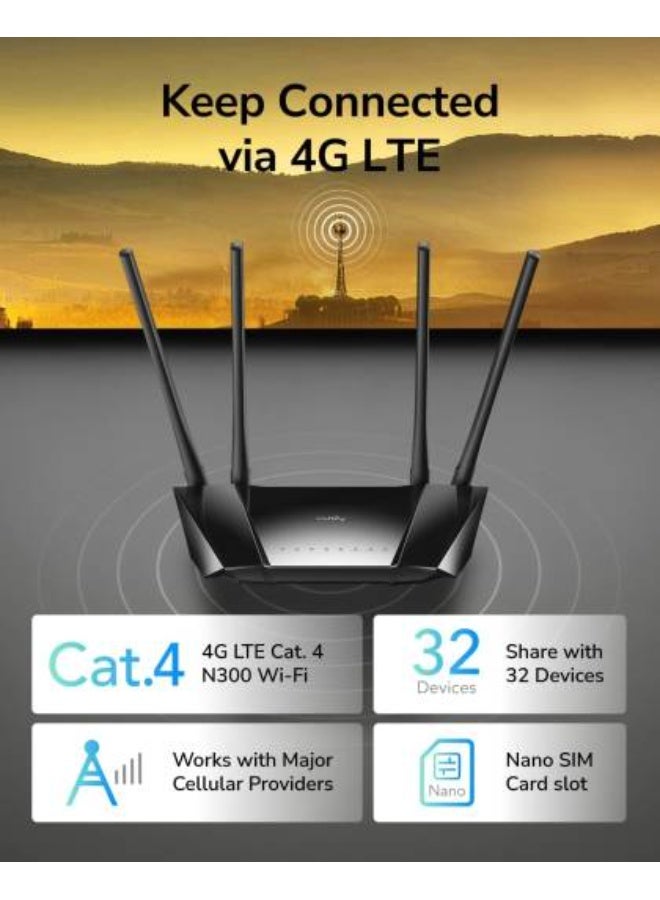 Cudy N300 WiFi Unlocked 4G LTE Modem Router with SIM Card Slot, 300Mbps WiFi, LTE Cat4, EC25-AFX Qualcomm Chipset, 5dBi High Gain Antennas, FDD, DDNS, VPN, Cloudflare, Plug and Play (Cudy LT400) - Image 2