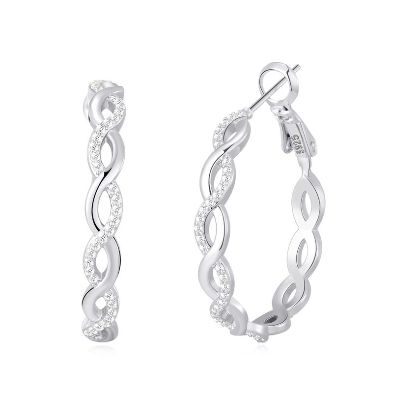 Senteria 925 Sterling Silver Earrings Hoops for Women Lightweight Twisted Hoop Earrings With Cubic Zirconia Hypoallergenic Hoops Earrings (20MM) - Image 1