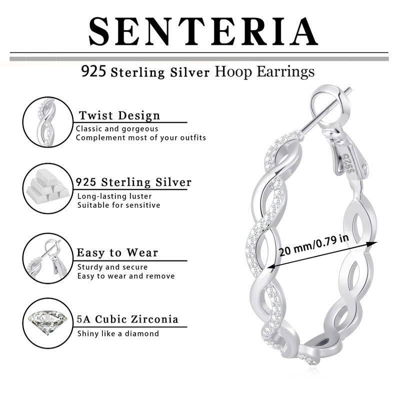 Senteria 925 Sterling Silver Earrings Hoops for Women Lightweight Twisted Hoop Earrings With Cubic Zirconia Hypoallergenic Hoops Earrings (20MM) - Image 4
