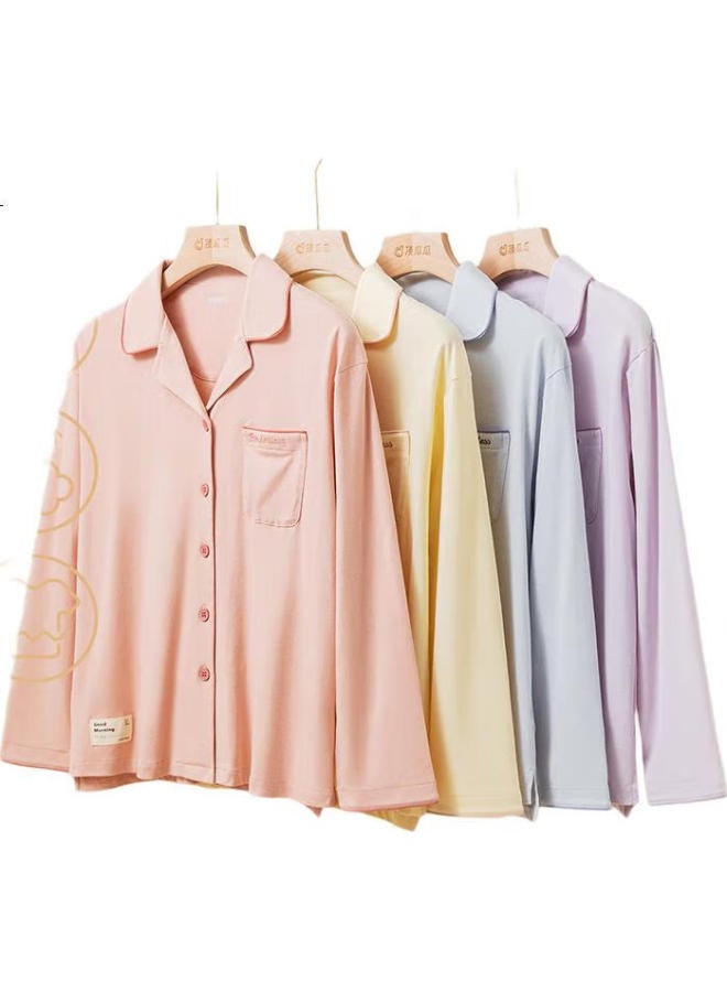 Top melon Dingguagua Top-Notch Pajamas, Pure Cotton, Turn-Down Collar, Long Sleeves, Wearable Outside, Loungewear, Couple'S Style 21672, Shushulan Women'S, Size 170 - Image 1