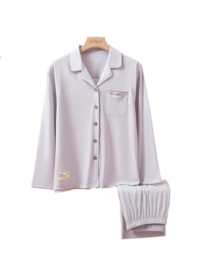 Top melon Dingguagua Top-Notch Pajamas, Pure Cotton, Turn-Down Collar, Long Sleeves, Wearable Outside, Loungewear, Couple'S Style 21672, Shushulan Women'S, Size 170 - Image 2