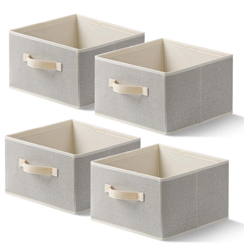 EITMOW Storage Baskets, 11-Inch Woven Fabric Bins, Storage Cubes with Reinforced Handles, Organizer Bins for Closet Shelves, Foldable, for Toys, Clothes, Natural Beige (4PCS/Beige-11*11*7.8inch) - Image 1