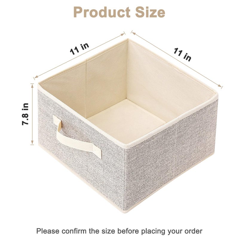 EITMOW Storage Baskets, 11-Inch Woven Fabric Bins, Storage Cubes with Reinforced Handles, Organizer Bins for Closet Shelves, Foldable, for Toys, Clothes, Natural Beige (4PCS/Beige-11*11*7.8inch) - Image 2