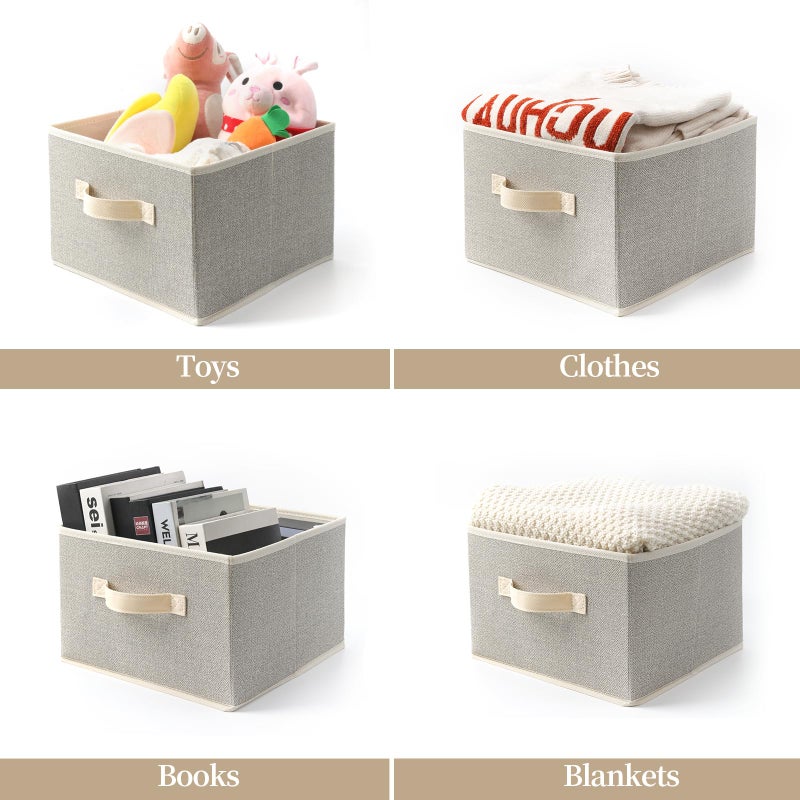 EITMOW Storage Baskets, 11-Inch Woven Fabric Bins, Storage Cubes with Reinforced Handles, Organizer Bins for Closet Shelves, Foldable, for Toys, Clothes, Natural Beige (4PCS/Beige-11*11*7.8inch) - Image 3
