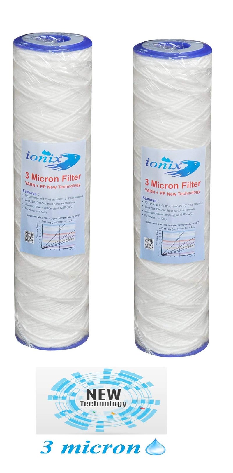 IONIX 3 Micron pre Filter, Yarn Spun, PP + Yarn, 10 inches, Compatible with All Standard Size pre Filters, Pack of 2 - Image 5