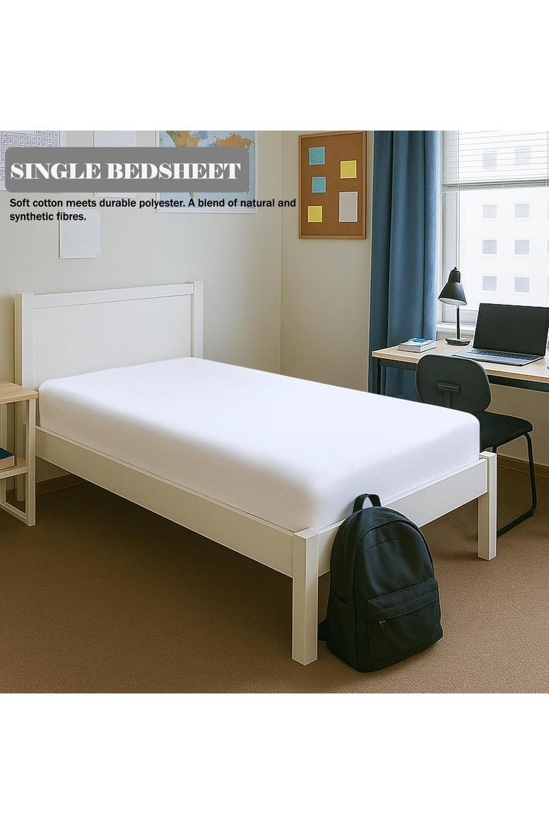 STRBOXONG SINGLE Bedsheet Soft Cotton Fibre Breathes Fitted Sheet Non-Shrink White 90x200 cm - Image 1