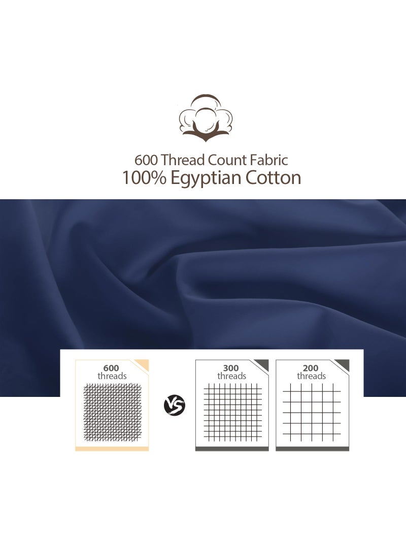 Zaizaihome 100% Egyptian Cotton Fitted Sheet Twin Size  600 Thread Count 16"" Deep Pocket Sheet  Soft & Elastic Sateen Weave Bottom Sheet for Hotel & Home (Navy Blue  1 Pack Fitted Sheet Only Twin)  - Image 5