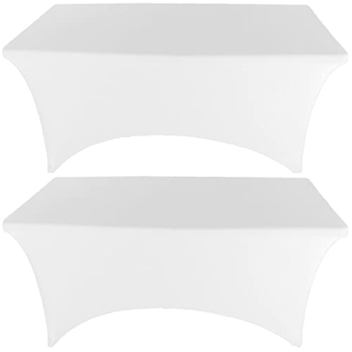 Gowinex Gowinex 2 Pack 6FT White Spandex Tablecloth Stretch Fitted Table Cover for Rectangular Table Event Wedding Banquet and Parties 