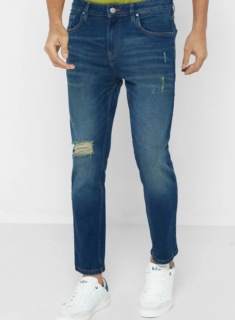 Seventy Five Tapered Cropped Fit Rip Detail Jean
