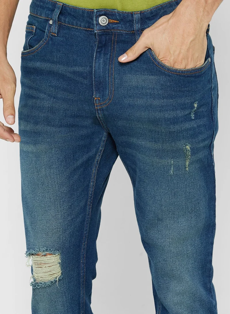 Seventy Five Tapered Cropped Fit Rip Detail Jean