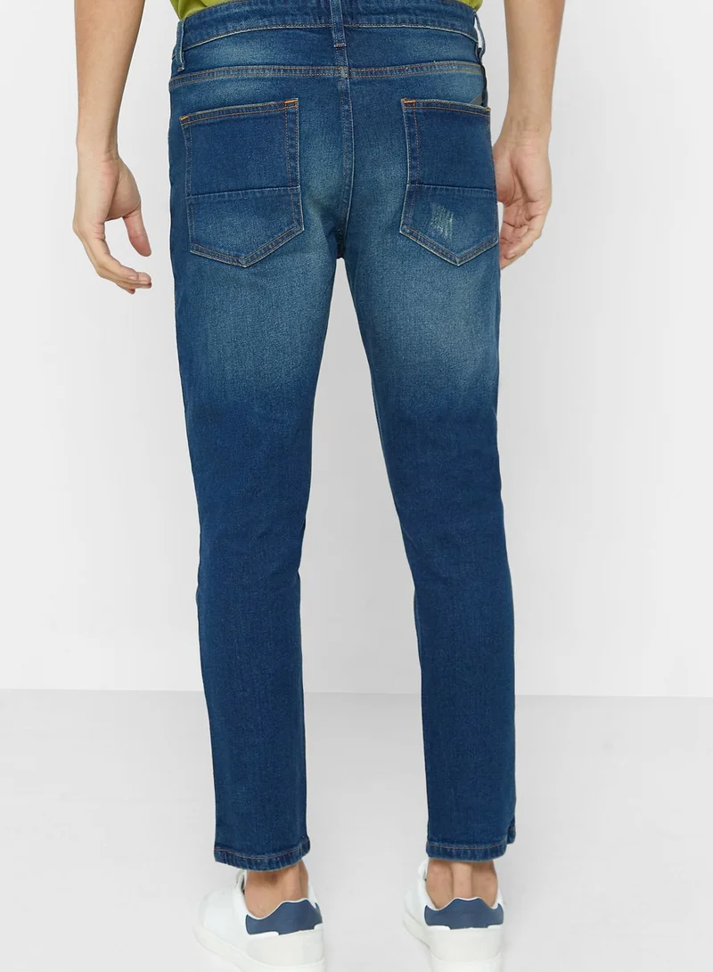 Seventy Five Tapered Cropped Fit Rip Detail Jean