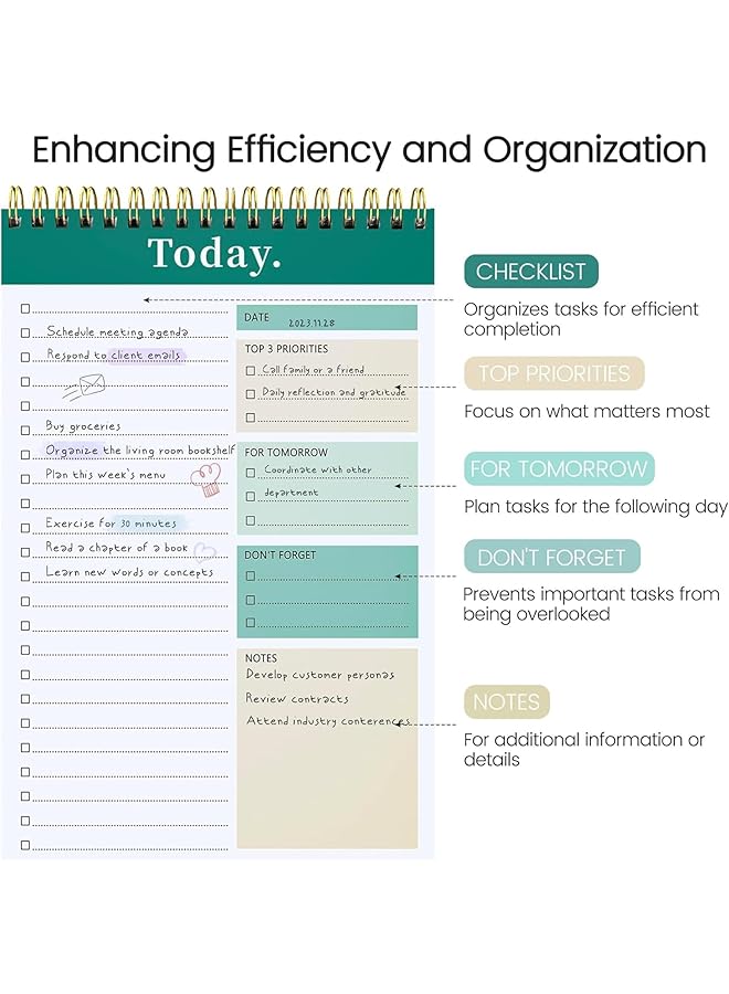erorex To Do List Notepad 52 Sheets To Do List Notebook For Work Twin Ring Spiral Bindling Undated Daily Planner Perfect For Enhanced Productivity And Goal Achievement Green  - Image 2