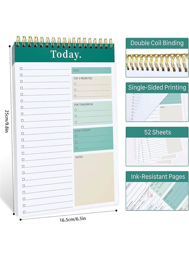 erorex To Do List Notepad 52 Sheets To Do List Notebook For Work Twin Ring Spiral Bindling Undated Daily Planner Perfect For Enhanced Productivity And Goal Achievement Green  - Image 3