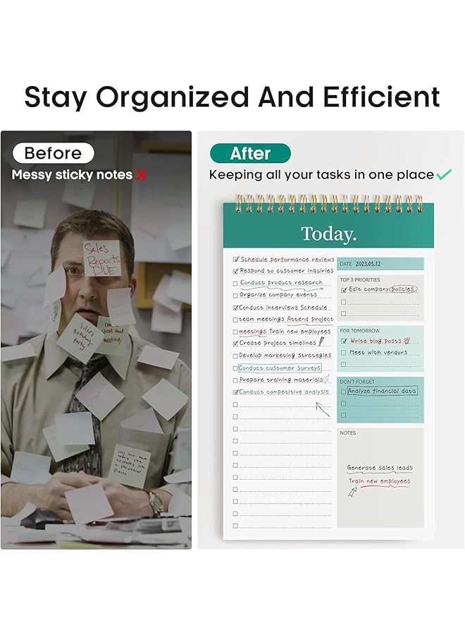 erorex To Do List Notepad 52 Sheets To Do List Notebook For Work Twin Ring Spiral Bindling Undated Daily Planner Perfect For Enhanced Productivity And Goal Achievement Green  - Image 5