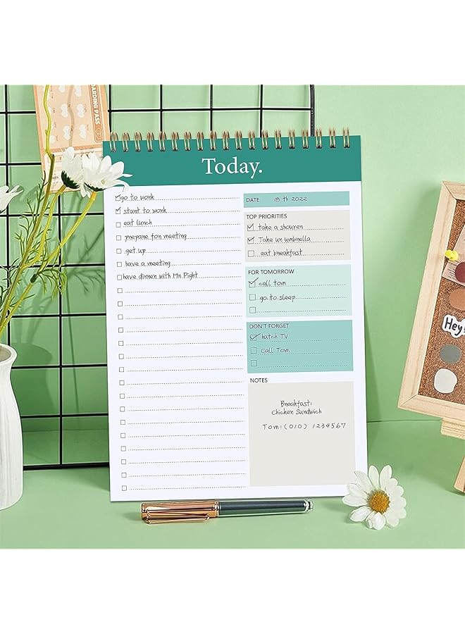 erorex To Do List Notepad 52 Sheets To Do List Notebook For Work Twin Ring Spiral Bindling Undated Daily Planner Perfect For Enhanced Productivity And Goal Achievement Green  - Image 4