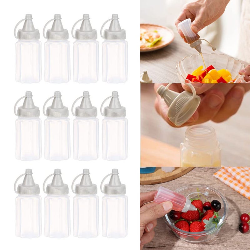 beyonday 12pcs Mini Seasoning Squeeze Bottles 30ml1oz Transparent Bento Sauce Ketchup Mustard Salad Dressing Squeeze Bottles Plastic Condiment Container for School Picnic Outdoor Barbecue