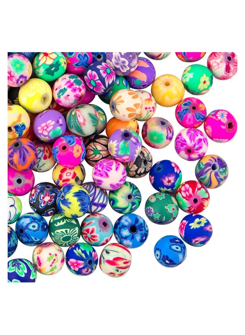 كابتن تيك Pack of 100PCS Round Polymer Clay Beads Assorted Colorful Pattern Handmade Loose Beads, Colorful Crystal String, Handmade Loose Beads Beads 9mm diameters for DIY Craft and Jewelry Making - Image 1