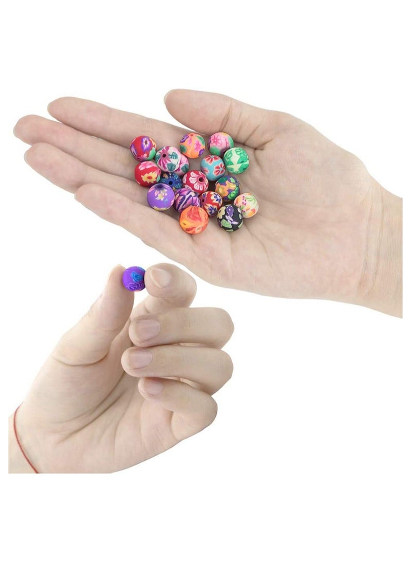 كابتن تيك Pack of 100PCS Round Polymer Clay Beads Assorted Colorful Pattern Handmade Loose Beads, Colorful Crystal String, Handmade Loose Beads Beads 9mm diameters for DIY Craft and Jewelry Making - Image 2