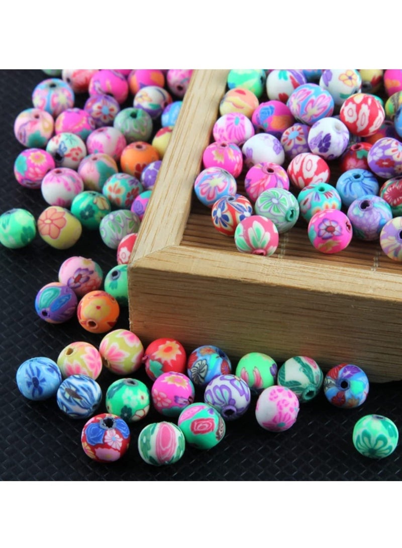 كابتن تيك Pack of 100PCS Round Polymer Clay Beads Assorted Colorful Pattern Handmade Loose Beads, Colorful Crystal String, Handmade Loose Beads Beads 9mm diameters for DIY Craft and Jewelry Making - Image 4