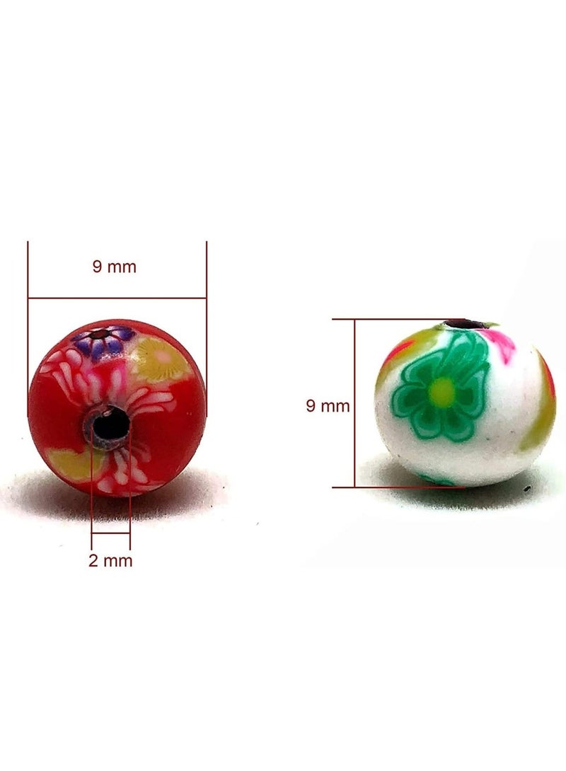 كابتن تيك Pack of 100PCS Round Polymer Clay Beads Assorted Colorful Pattern Handmade Loose Beads, Colorful Crystal String, Handmade Loose Beads Beads 9mm diameters for DIY Craft and Jewelry Making - Image 5