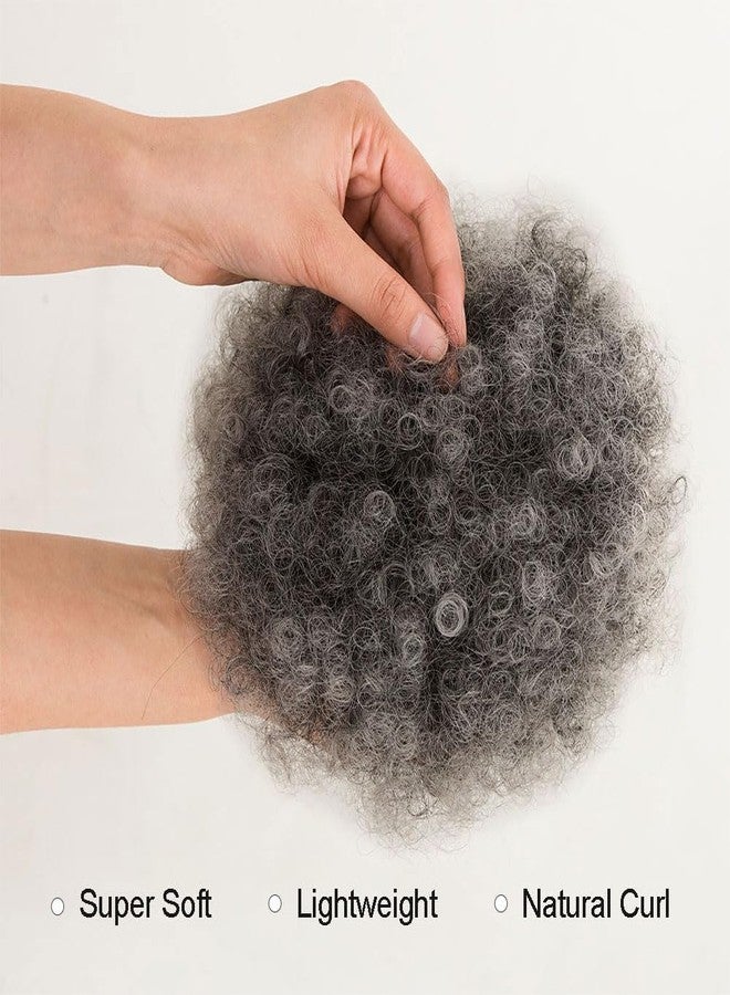 MOONSHOW Ombre Grey Afro Puff Drawstring Ponytail Natural Kinky Curly Ponytail Hair Extension for Black Women African American short Kinky Ponytail Drawstring(Ombre Grey) - Image 3
