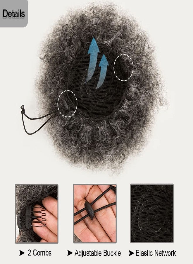 MOONSHOW Ombre Grey Afro Puff Drawstring Ponytail Natural Kinky Curly Ponytail Hair Extension for Black Women African American short Kinky Ponytail Drawstring(Ombre Grey) - Image 4
