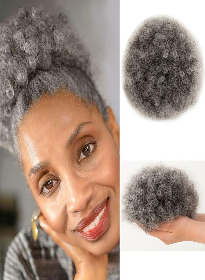 MOONSHOW Ombre Grey Afro Puff Drawstring Ponytail Natural Kinky Curly Ponytail Hair Extension for Black Women African American short Kinky Ponytail Drawstring(Ombre Grey) - Image 1